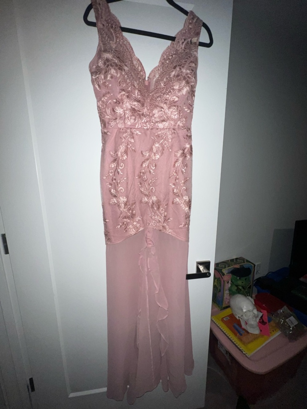 Fashion Nova Dusty Rose High-Low Lace Appliqué Dress